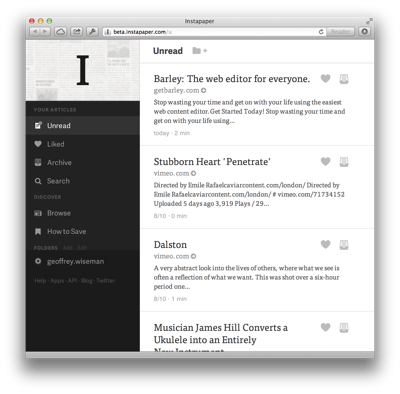 Instapaper Redesign Screenshot