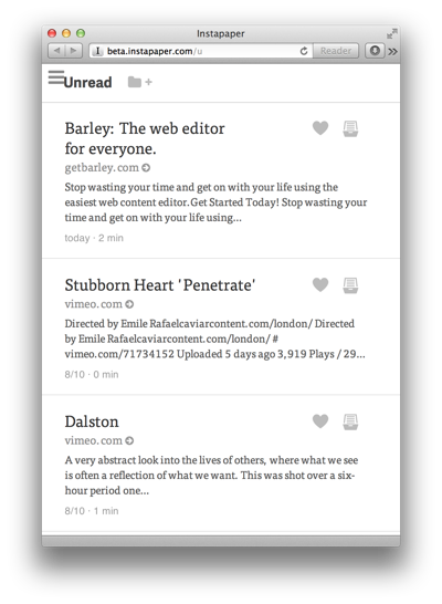 Instapaper Redesign Screenshot